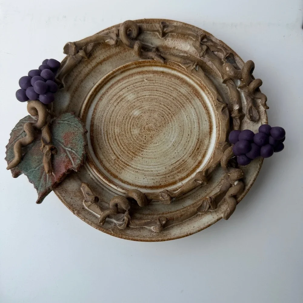 Handmade Artisan Pottery Plate Grape Vine Motif Decorative Ceramic B-11